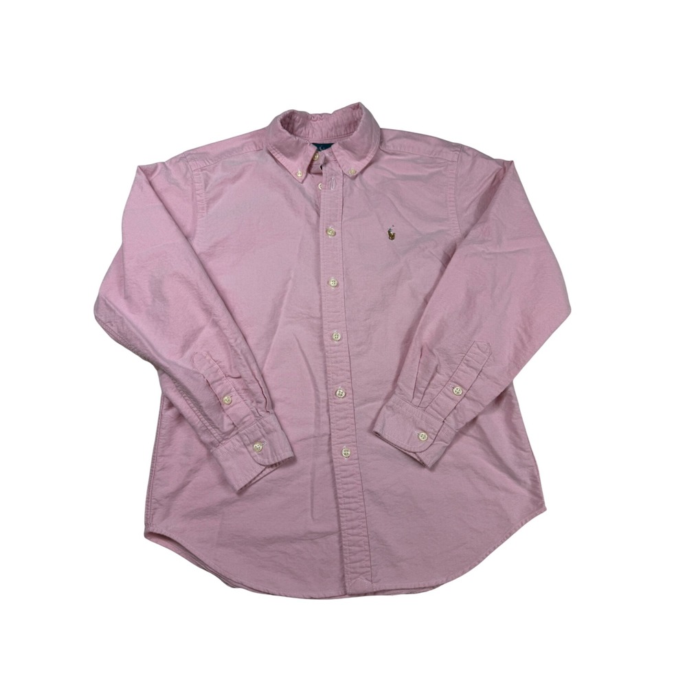 Ralph Lauren Boys Pink Oxford Button Down Shirt Long Sleeve Size 14 Pony Logo